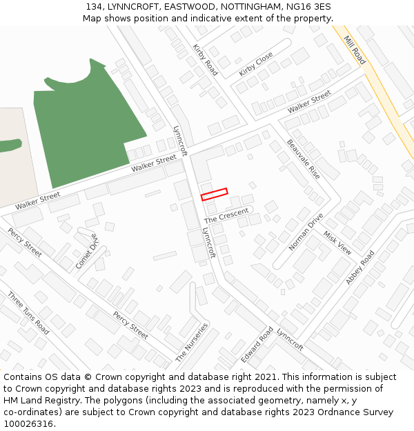 134, LYNNCROFT, EASTWOOD, NOTTINGHAM, NG16 3ES: Location map and indicative extent of plot