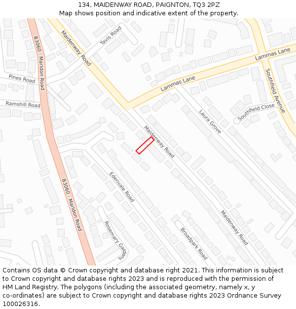134, MAIDENWAY ROAD, PAIGNTON, TQ3 2PZ: Location map and indicative extent of plot
