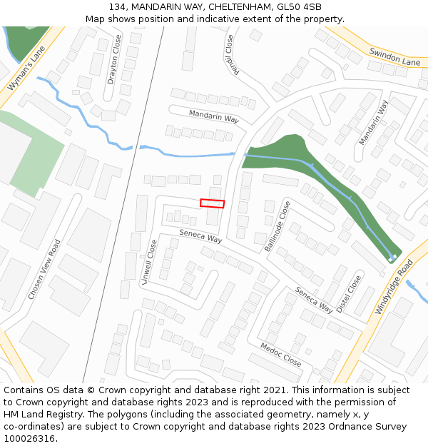 134, MANDARIN WAY, CHELTENHAM, GL50 4SB: Location map and indicative extent of plot