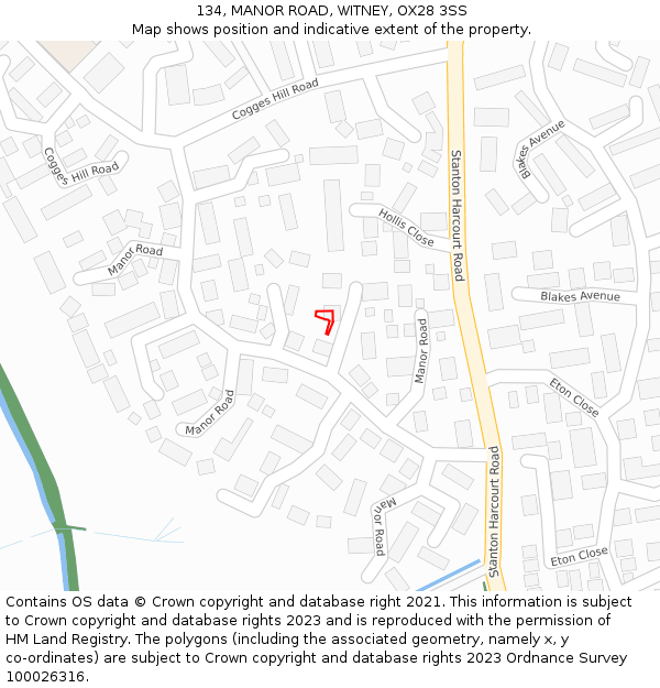134, MANOR ROAD, WITNEY, OX28 3SS: Location map and indicative extent of plot