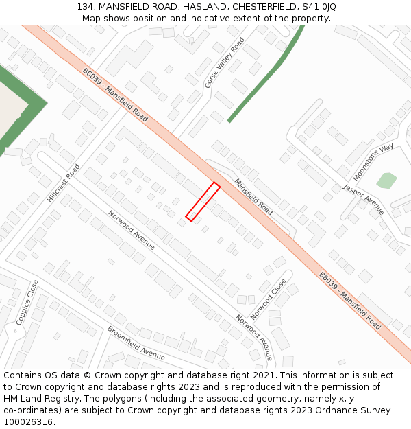 134, MANSFIELD ROAD, HASLAND, CHESTERFIELD, S41 0JQ: Location map and indicative extent of plot