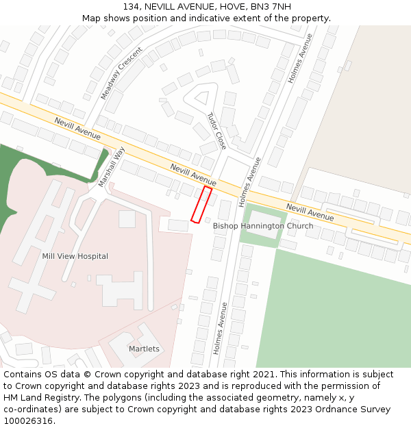 134, NEVILL AVENUE, HOVE, BN3 7NH: Location map and indicative extent of plot