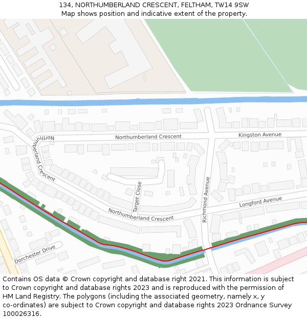 134, NORTHUMBERLAND CRESCENT, FELTHAM, TW14 9SW: Location map and indicative extent of plot