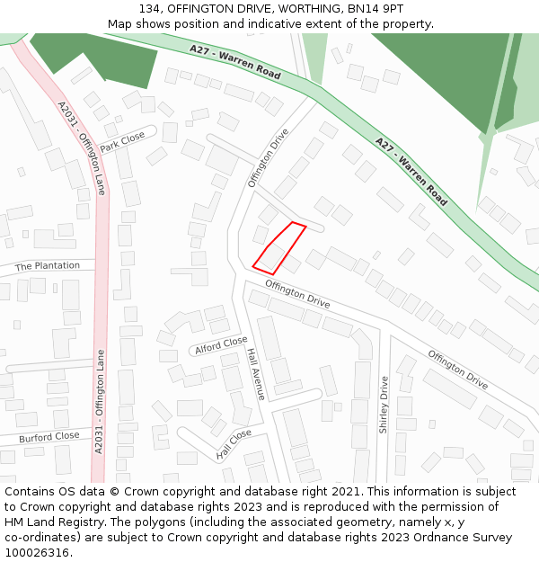 134, OFFINGTON DRIVE, WORTHING, BN14 9PT: Location map and indicative extent of plot