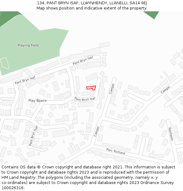 134, PANT BRYN ISAF, LLWYNHENDY, LLANELLI, SA14 9EJ: Location map and indicative extent of plot