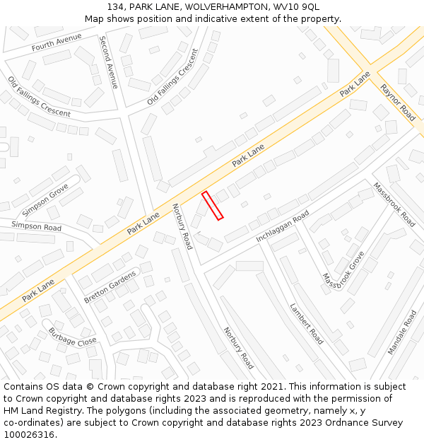 134, PARK LANE, WOLVERHAMPTON, WV10 9QL: Location map and indicative extent of plot