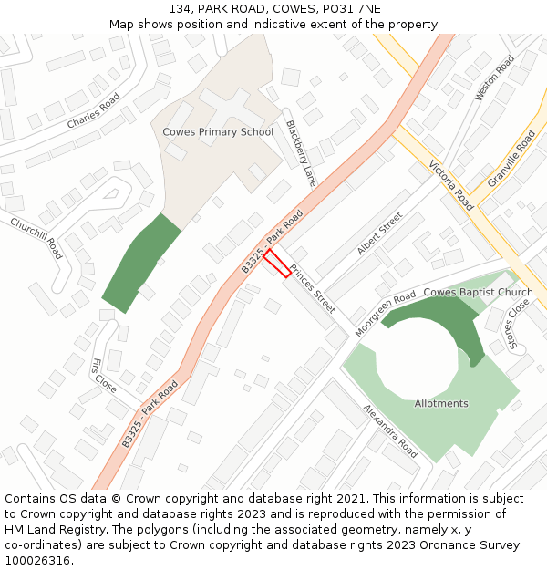 134, PARK ROAD, COWES, PO31 7NE: Location map and indicative extent of plot