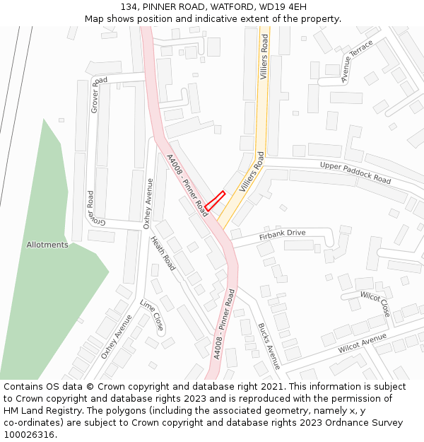 134, PINNER ROAD, WATFORD, WD19 4EH: Location map and indicative extent of plot