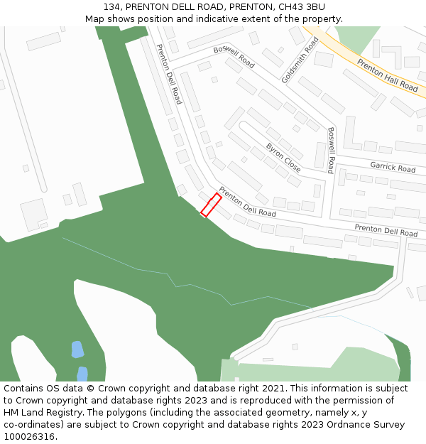 134, PRENTON DELL ROAD, PRENTON, CH43 3BU: Location map and indicative extent of plot