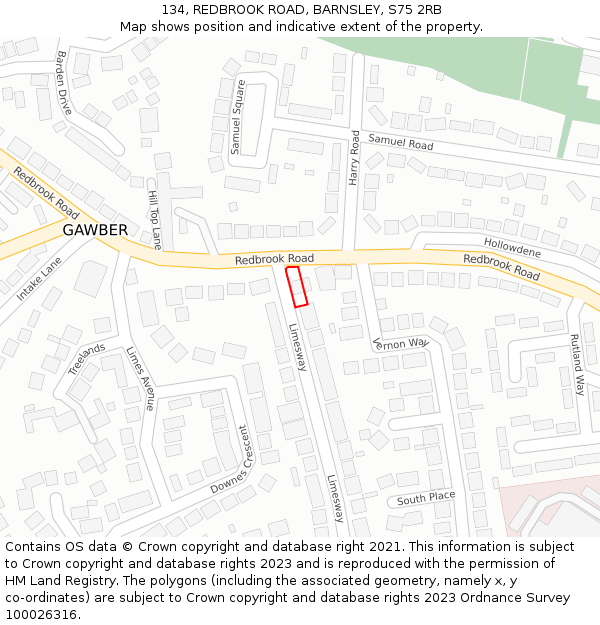 134, REDBROOK ROAD, BARNSLEY, S75 2RB: Location map and indicative extent of plot