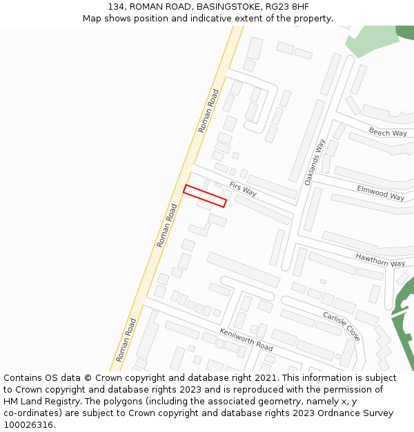 134, ROMAN ROAD, BASINGSTOKE, RG23 8HF: Location map and indicative extent of plot