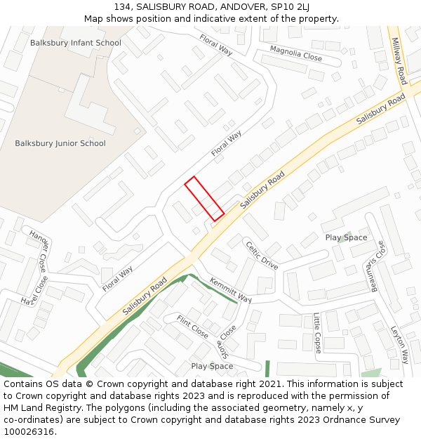134, SALISBURY ROAD, ANDOVER, SP10 2LJ: Location map and indicative extent of plot