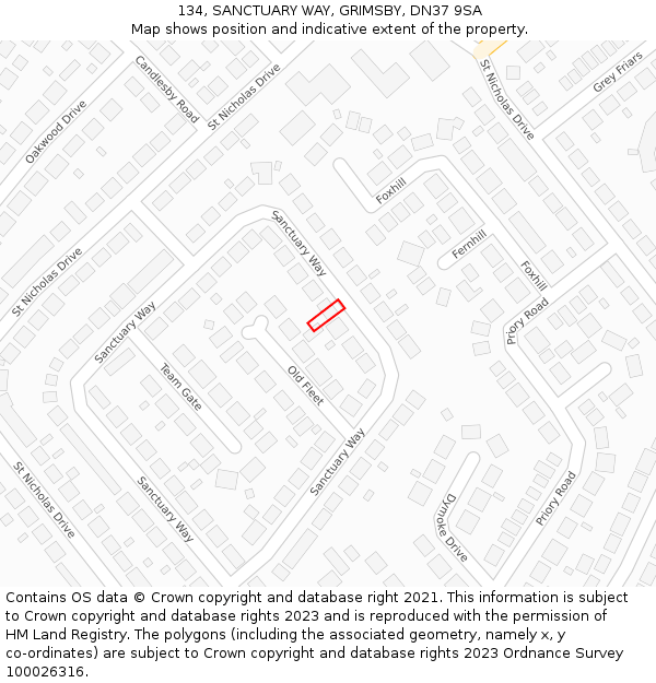 134, SANCTUARY WAY, GRIMSBY, DN37 9SA: Location map and indicative extent of plot