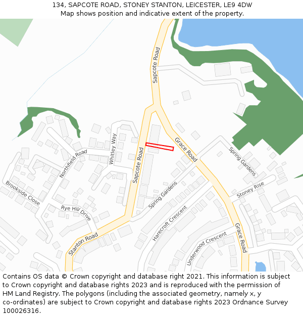 134, SAPCOTE ROAD, STONEY STANTON, LEICESTER, LE9 4DW: Location map and indicative extent of plot