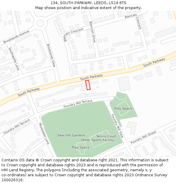 134, SOUTH PARKWAY, LEEDS, LS14 6TS: Location map and indicative extent of plot