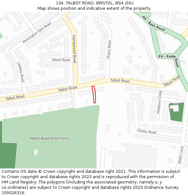 134, TALBOT ROAD, BRISTOL, BS4 2NU: Location map and indicative extent of plot