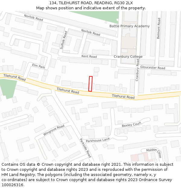 134, TILEHURST ROAD, READING, RG30 2LX: Location map and indicative extent of plot