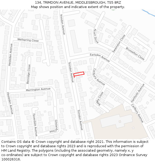 134, TRIMDON AVENUE, MIDDLESBROUGH, TS5 8RZ: Location map and indicative extent of plot