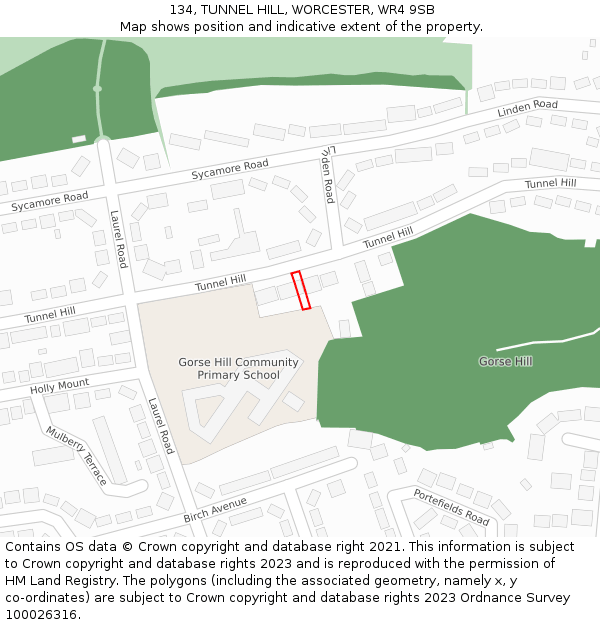 134, TUNNEL HILL, WORCESTER, WR4 9SB: Location map and indicative extent of plot