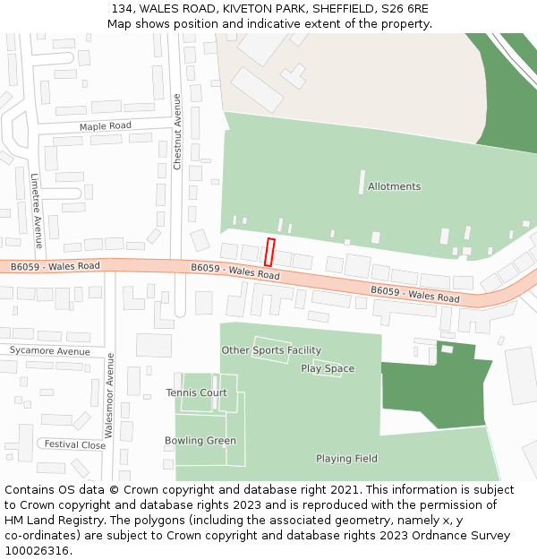 134, WALES ROAD, KIVETON PARK, SHEFFIELD, S26 6RE: Location map and indicative extent of plot
