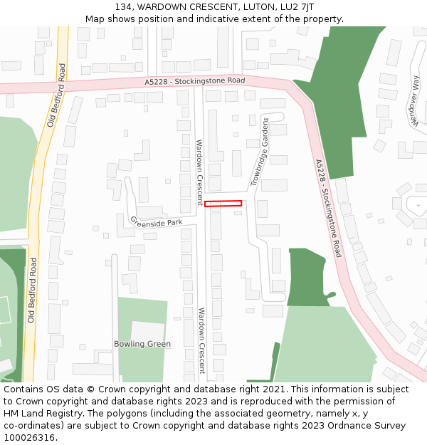 134, WARDOWN CRESCENT, LUTON, LU2 7JT: Location map and indicative extent of plot
