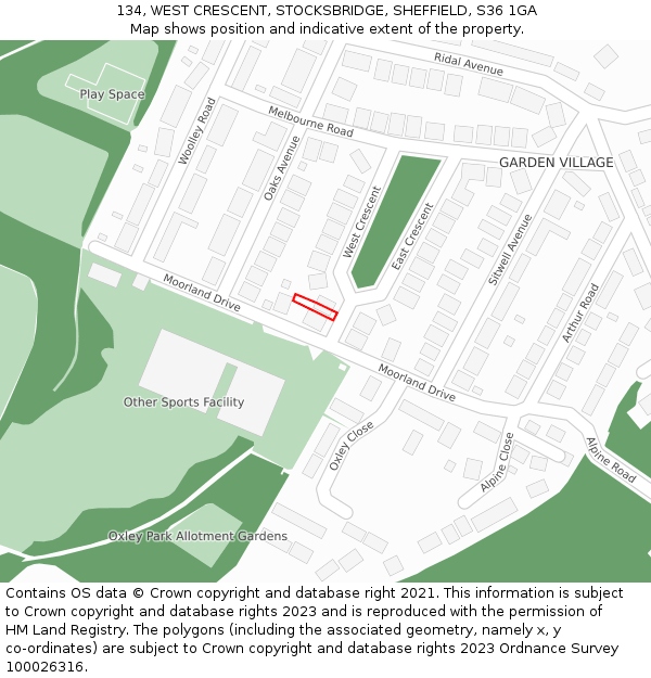 134, WEST CRESCENT, STOCKSBRIDGE, SHEFFIELD, S36 1GA: Location map and indicative extent of plot