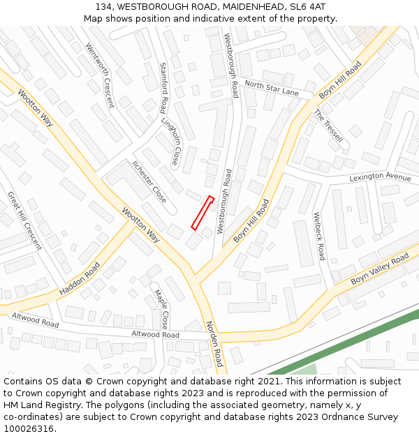134, WESTBOROUGH ROAD, MAIDENHEAD, SL6 4AT: Location map and indicative extent of plot