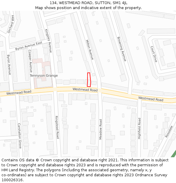 134, WESTMEAD ROAD, SUTTON, SM1 4JL: Location map and indicative extent of plot
