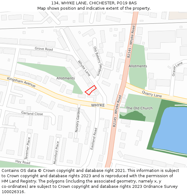 134, WHYKE LANE, CHICHESTER, PO19 8AS: Location map and indicative extent of plot