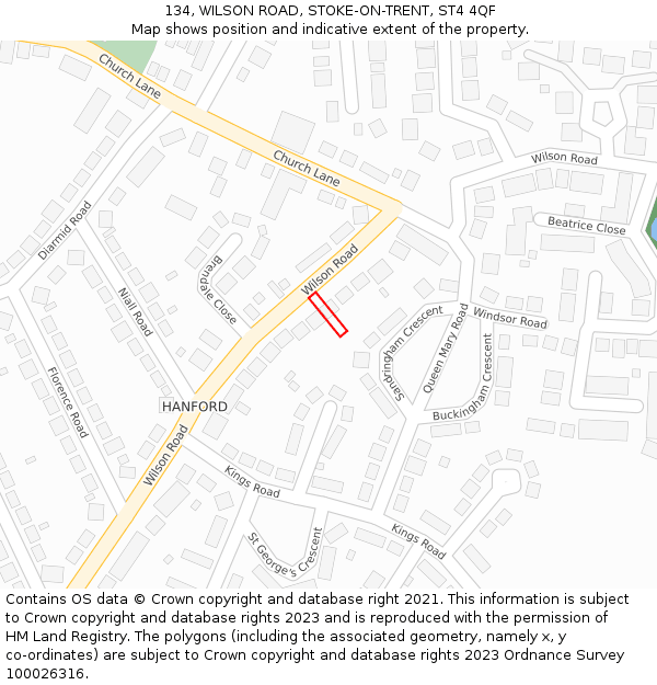 134, WILSON ROAD, STOKE-ON-TRENT, ST4 4QF: Location map and indicative extent of plot