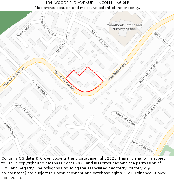 134, WOODFIELD AVENUE, LINCOLN, LN6 0LR: Location map and indicative extent of plot