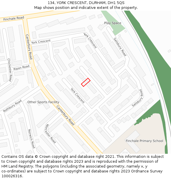 134, YORK CRESCENT, DURHAM, DH1 5QS: Location map and indicative extent of plot