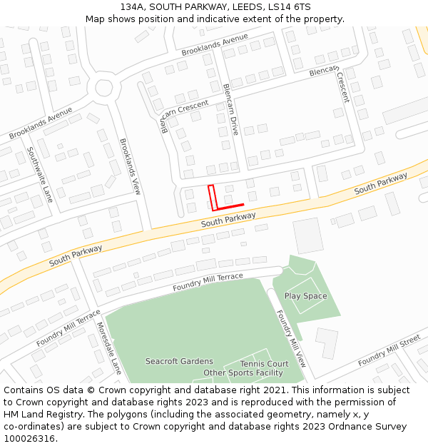 134A, SOUTH PARKWAY, LEEDS, LS14 6TS: Location map and indicative extent of plot