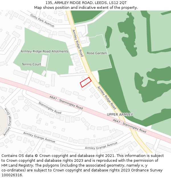 135, ARMLEY RIDGE ROAD, LEEDS, LS12 2QT: Location map and indicative extent of plot