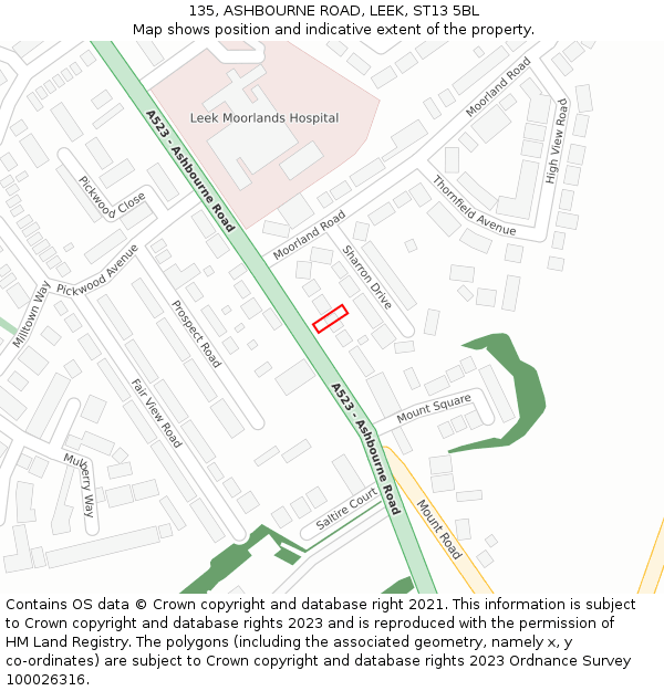 135, ASHBOURNE ROAD, LEEK, ST13 5BL: Location map and indicative extent of plot