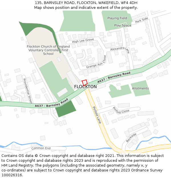 135, BARNSLEY ROAD, FLOCKTON, WAKEFIELD, WF4 4DH: Location map and indicative extent of plot