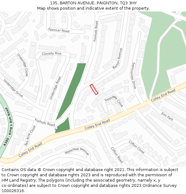 135, BARTON AVENUE, PAIGNTON, TQ3 3HY: Location map and indicative extent of plot