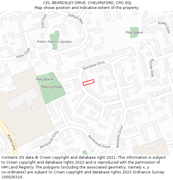 135, BEARDSLEY DRIVE, CHELMSFORD, CM1 6GJ: Location map and indicative extent of plot
