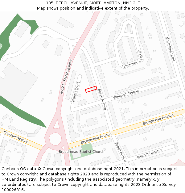 135, BEECH AVENUE, NORTHAMPTON, NN3 2LE: Location map and indicative extent of plot