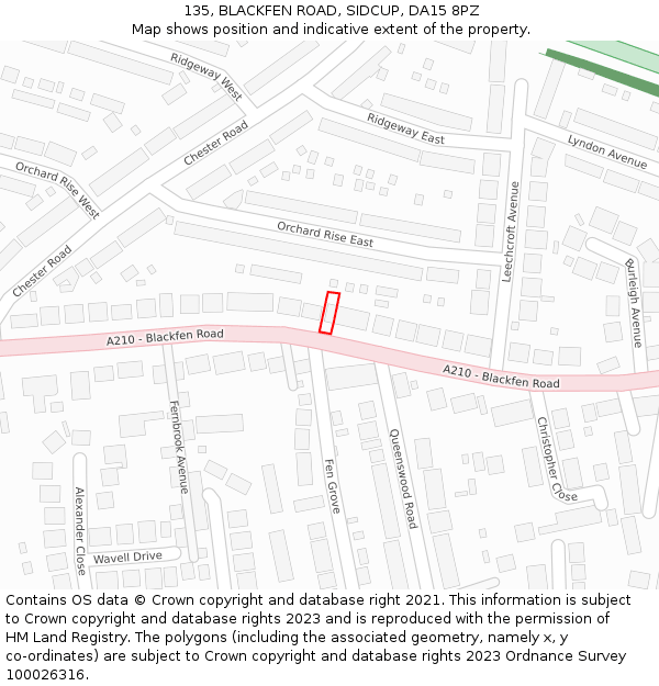 135, BLACKFEN ROAD, SIDCUP, DA15 8PZ: Location map and indicative extent of plot