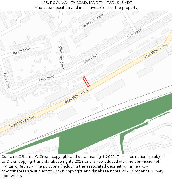 135, BOYN VALLEY ROAD, MAIDENHEAD, SL6 4DT: Location map and indicative extent of plot