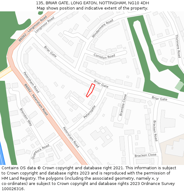 135, BRIAR GATE, LONG EATON, NOTTINGHAM, NG10 4DH: Location map and indicative extent of plot