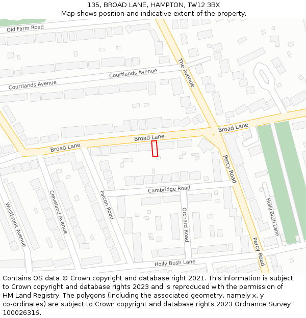 135, BROAD LANE, HAMPTON, TW12 3BX: Location map and indicative extent of plot