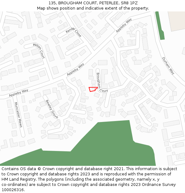 135, BROUGHAM COURT, PETERLEE, SR8 1PZ: Location map and indicative extent of plot