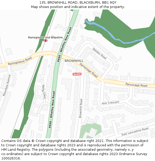 135, BROWNHILL ROAD, BLACKBURN, BB1 9QY: Location map and indicative extent of plot