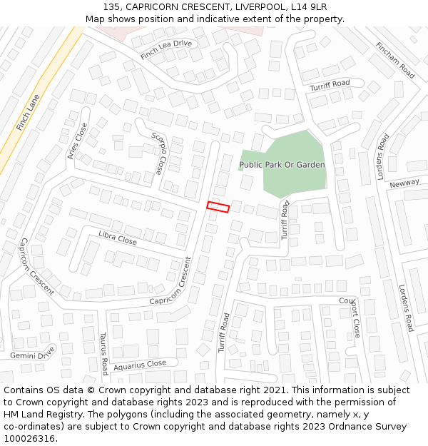 135, CAPRICORN CRESCENT, LIVERPOOL, L14 9LR: Location map and indicative extent of plot