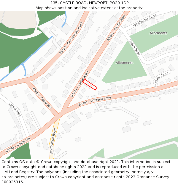 135, CASTLE ROAD, NEWPORT, PO30 1DP: Location map and indicative extent of plot