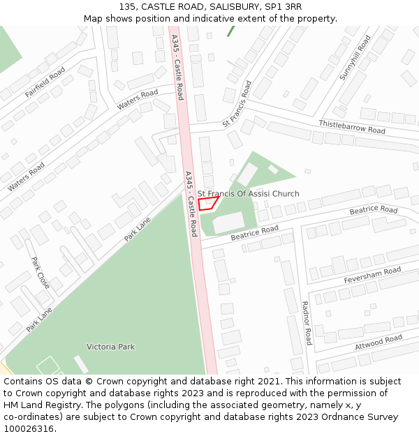 135, CASTLE ROAD, SALISBURY, SP1 3RR: Location map and indicative extent of plot