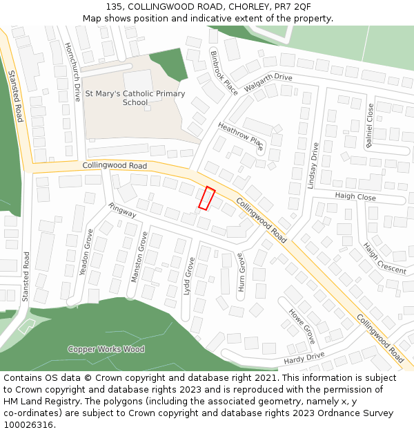135, COLLINGWOOD ROAD, CHORLEY, PR7 2QF: Location map and indicative extent of plot