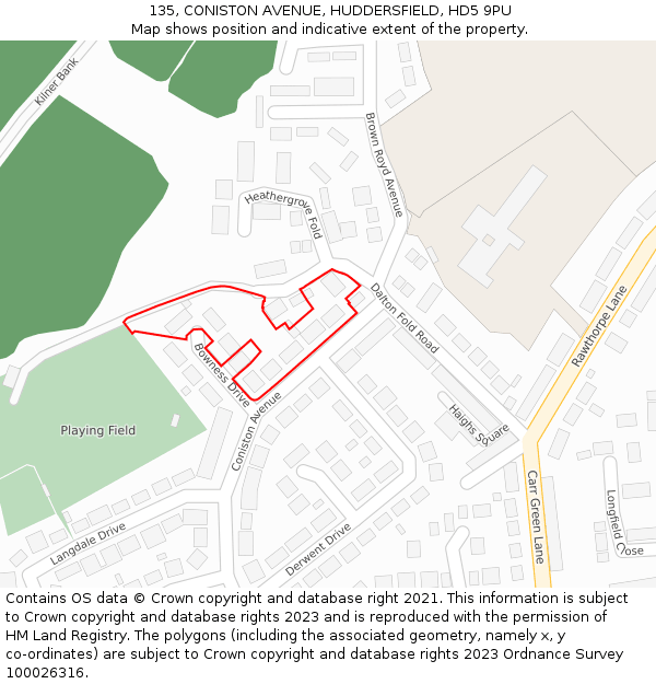 135, CONISTON AVENUE, HUDDERSFIELD, HD5 9PU: Location map and indicative extent of plot